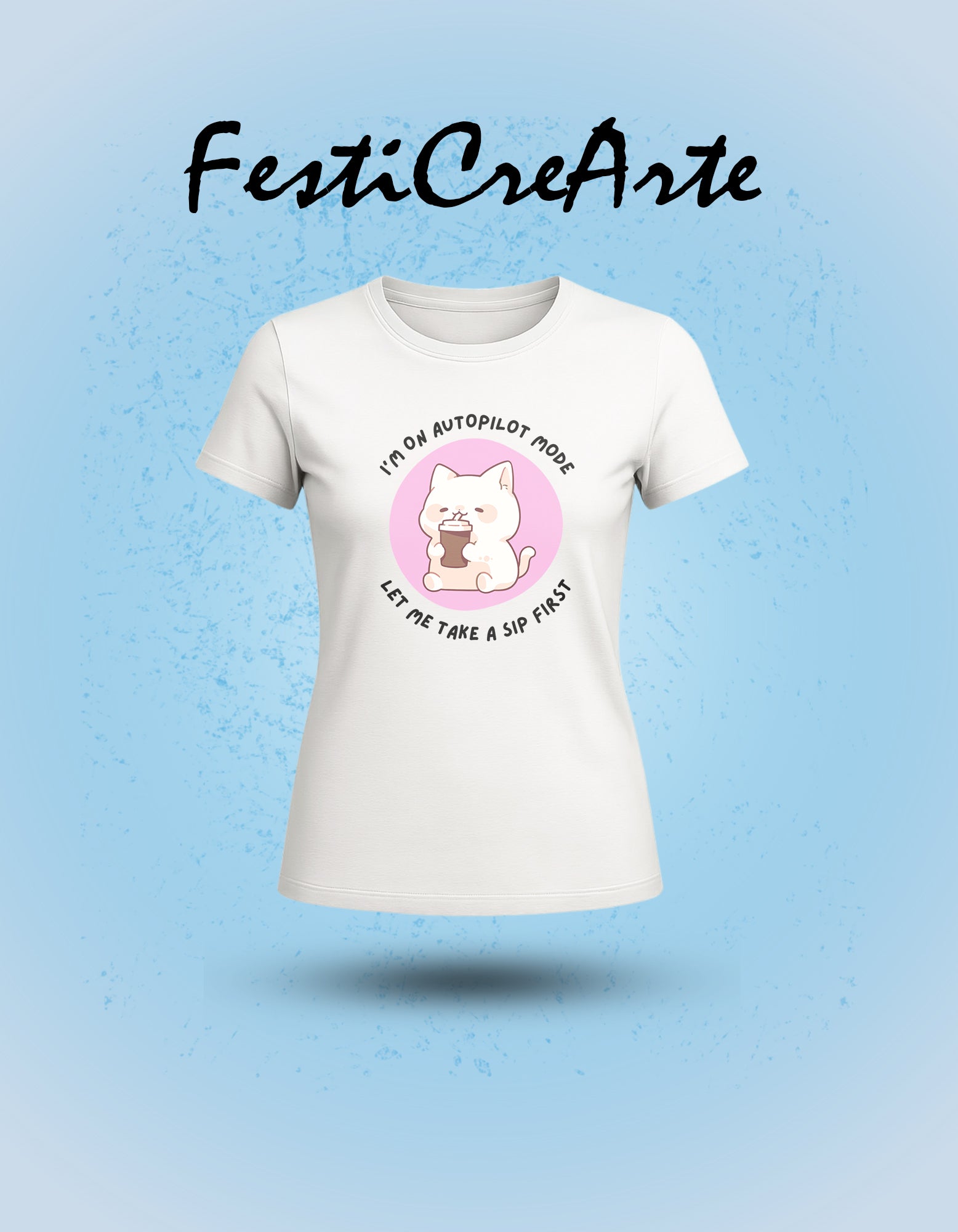 Camiseta Mujer Blanca - Gato Rosado Amante del Café