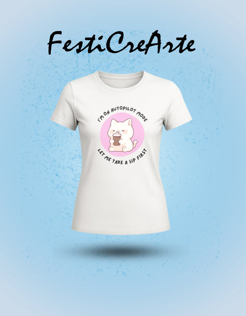 Camiseta Mujer Blanca - Gato Rosado Amante del Café